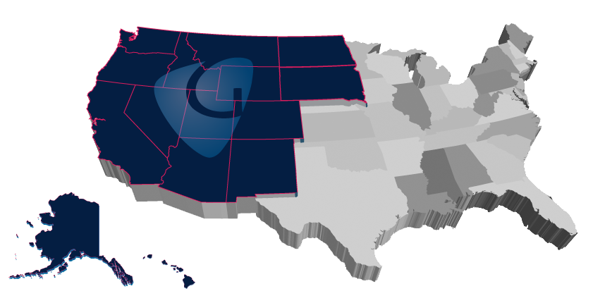 The United States Map with the States Goserco services in dark blue