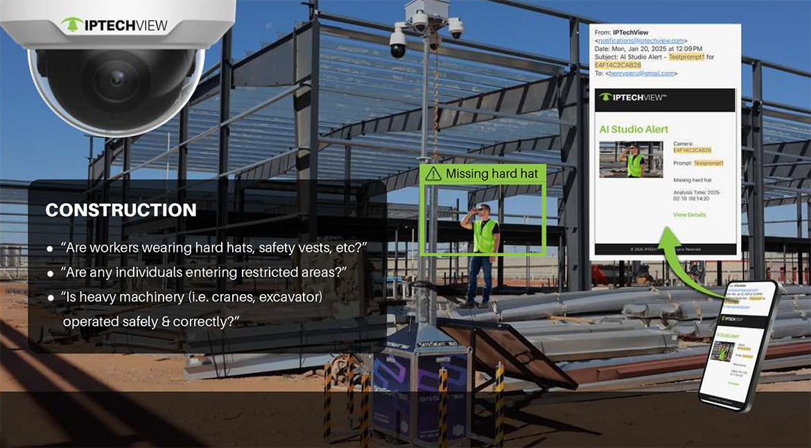 IPTECHVIEW-AI Orchestrator™ showing a man with a missing hard hat